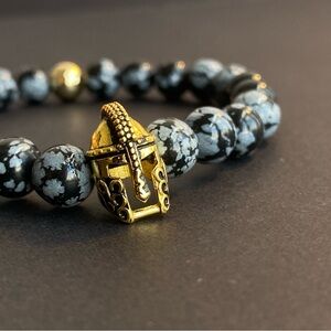 Snowflake Obsidian Bracelet With Gold Charm